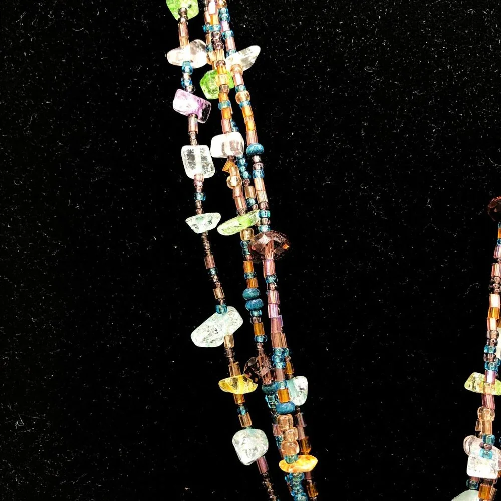 CJ Signed Multistrand Art Glass Necklace – Teardrop Pendant – Boho Statement - Picture 5 of 11